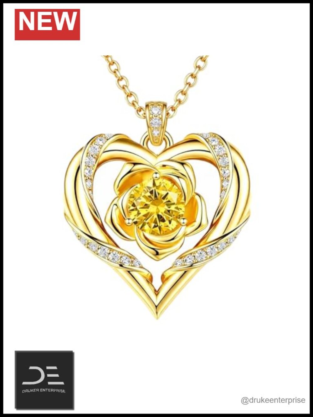 14k Gold Plated Birthstone Heart Pendant Necklace for Women Romantic Jewelry